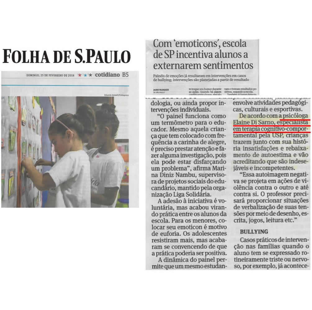 Cliente Elaine Di Sarno Psicóloga - Veículo Folha de S. Paulo